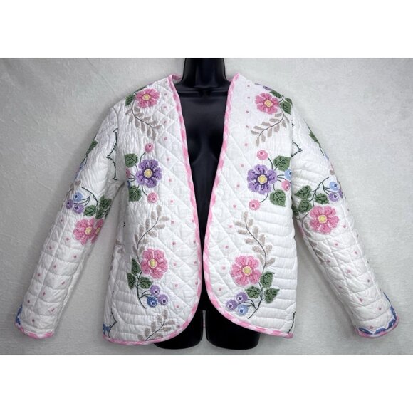 Handmade Crossstitch Upcycled Mentorsilly Jacket Size Large - Picture 1 of 12